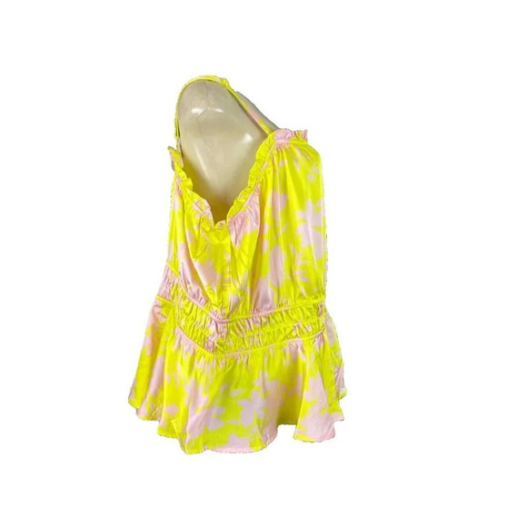 Torrid Plus 4 Yellow-Pink Floral Satin Ruffle Elastic Waist Detail Camisole Top - Picture 3 of 6